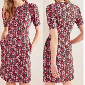 NWT (flaw) Boden Zoe Jersey Dress with pockets, Abstract Poppy print, size 6R
